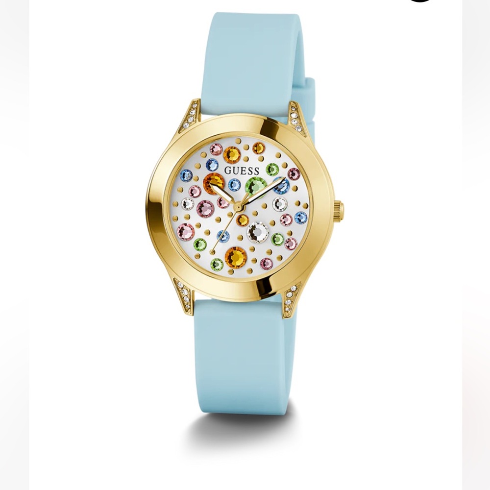 GUESS Ladies Blue Gold Tone Analog Watch